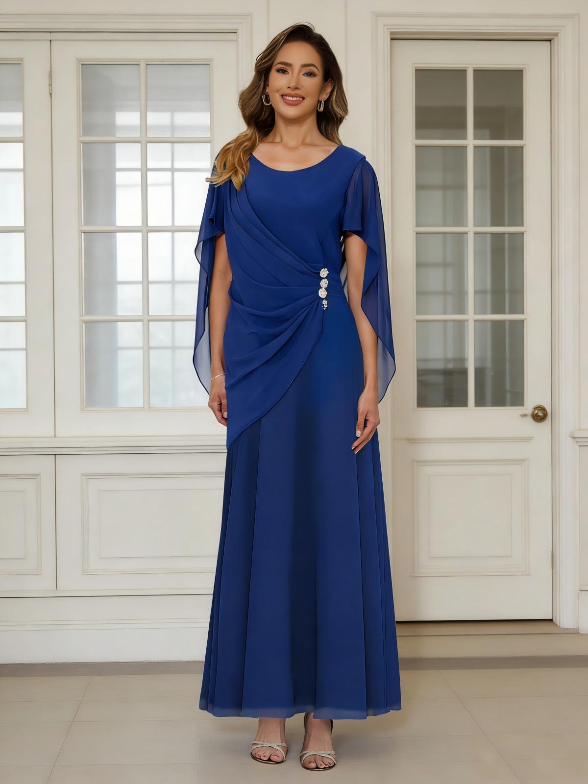 Scoop Neck Cape Sleeves Chiffon Mother of the Bride Dresses