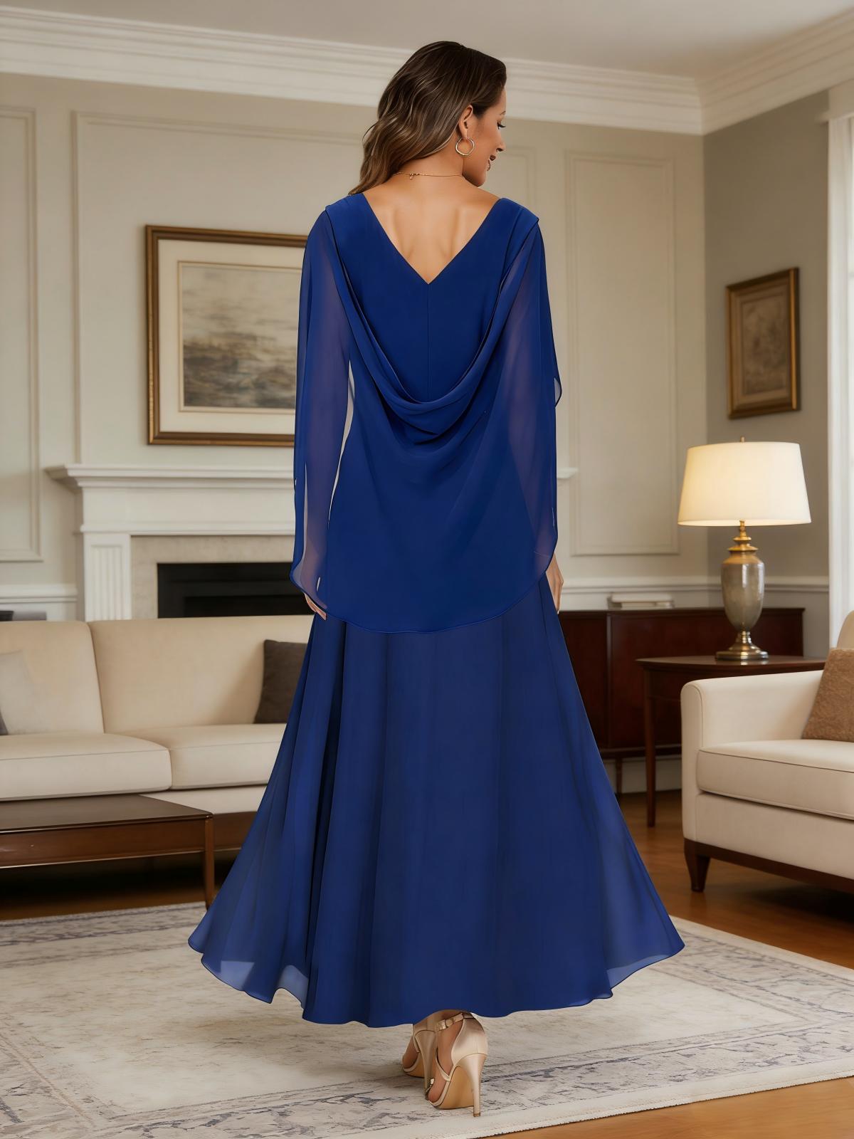 Scoop Neck Cape Sleeves Chiffon Mother of the Bride Dresses