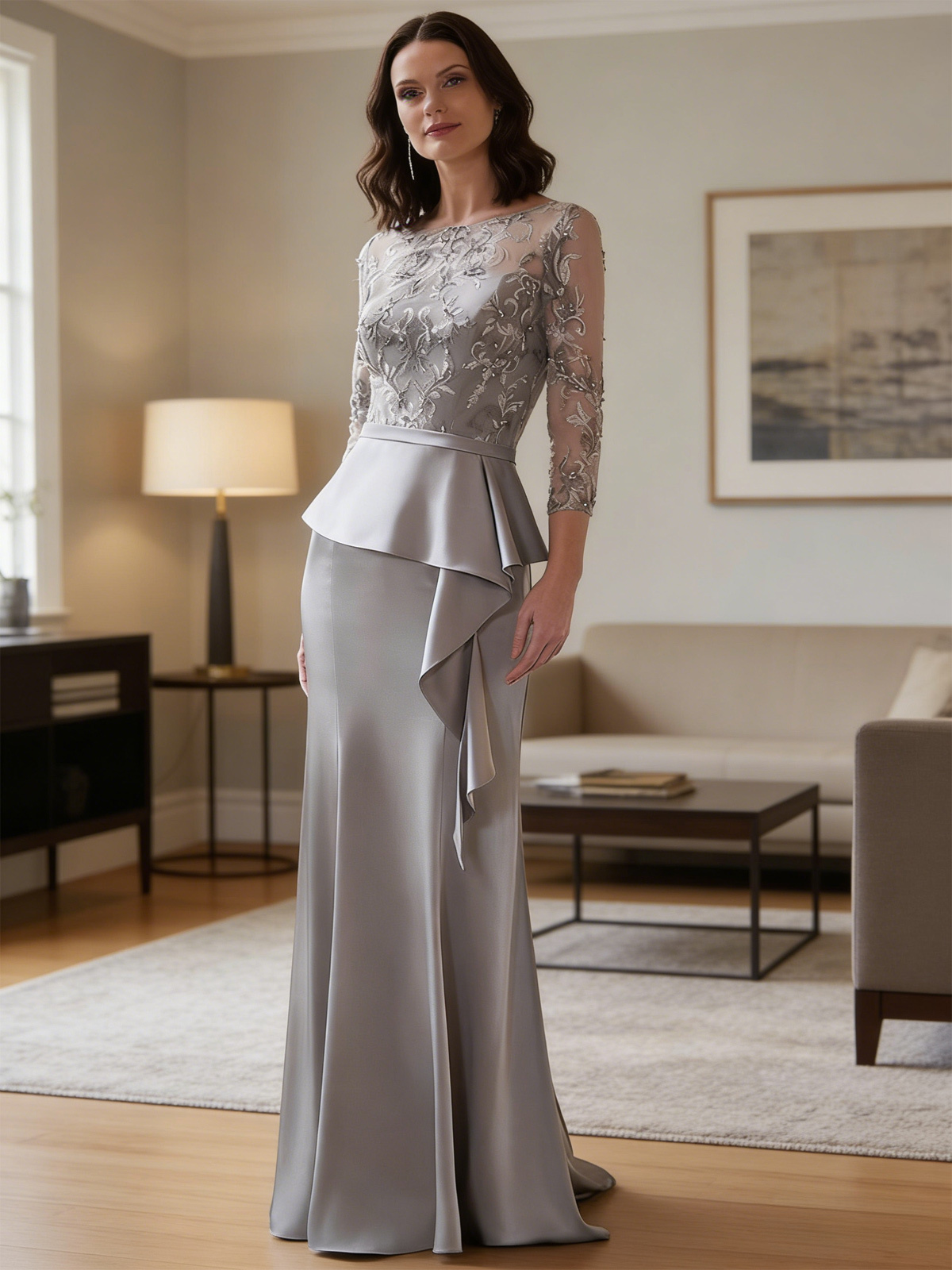 Scoop Neck 3/4 Sleeves Mermaid Mother of the Bride Dresses