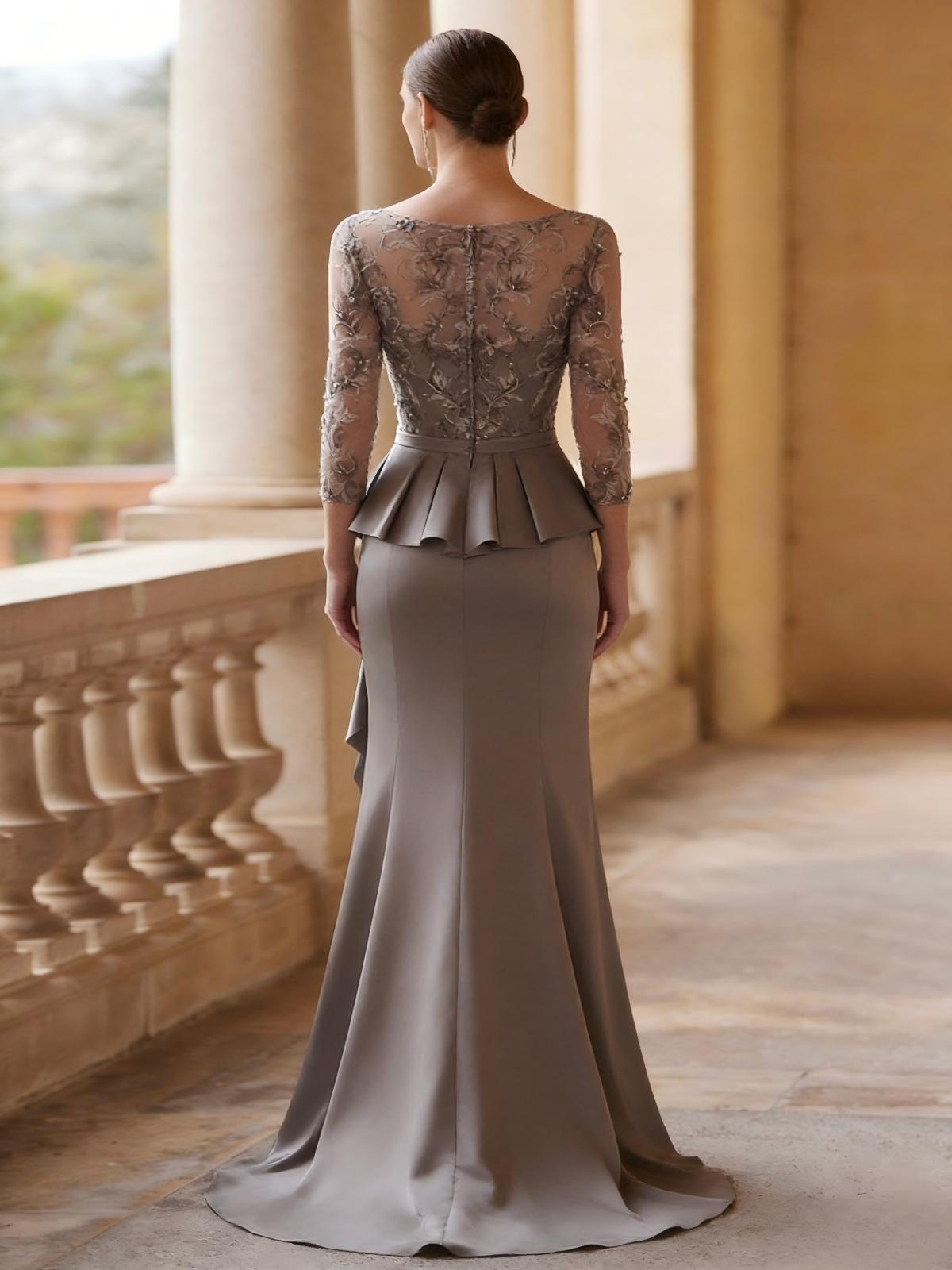 Scoop Neck 3/4 Sleeves Mermaid Mother of the Bride Dresses