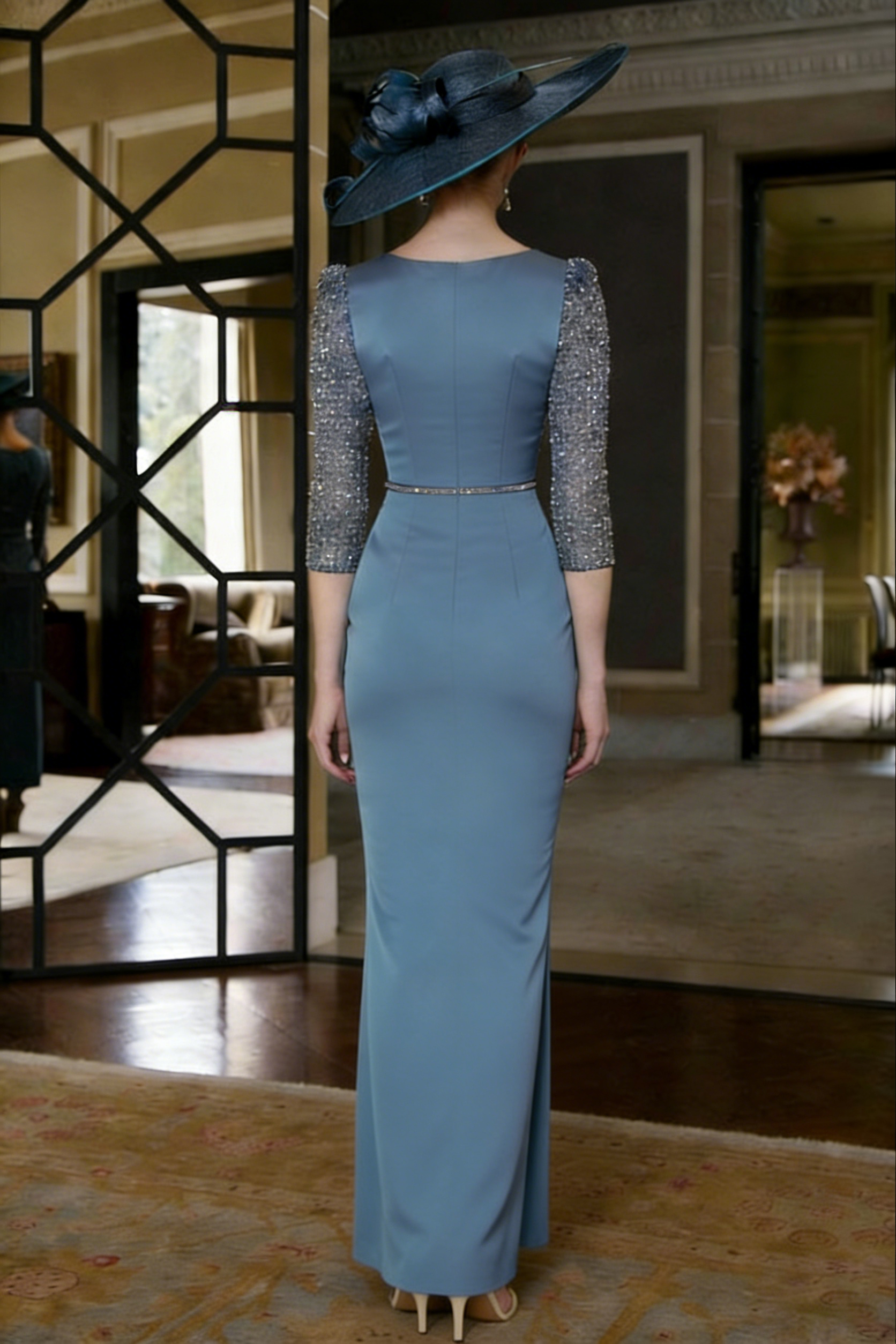 V Neck 3/4 Sleeves Mermaid Mother of the Bride Dresses