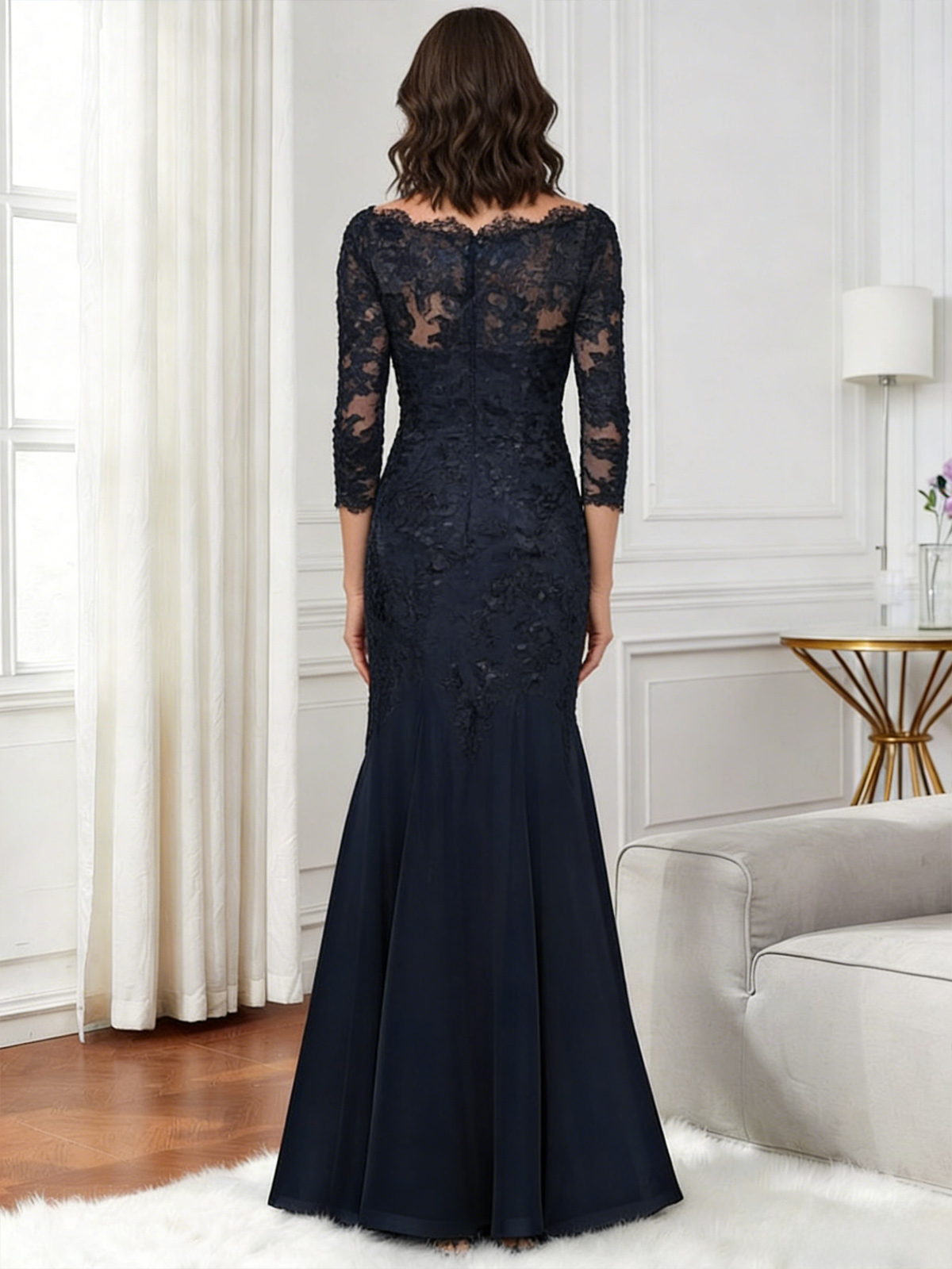 V Neck Appliques Long Mermaid Mother of the Bride Dresses