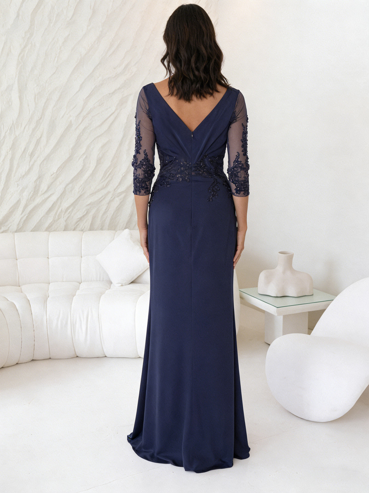 V Neck Appliques Lace Mermaid Mother of the Bride Dresses