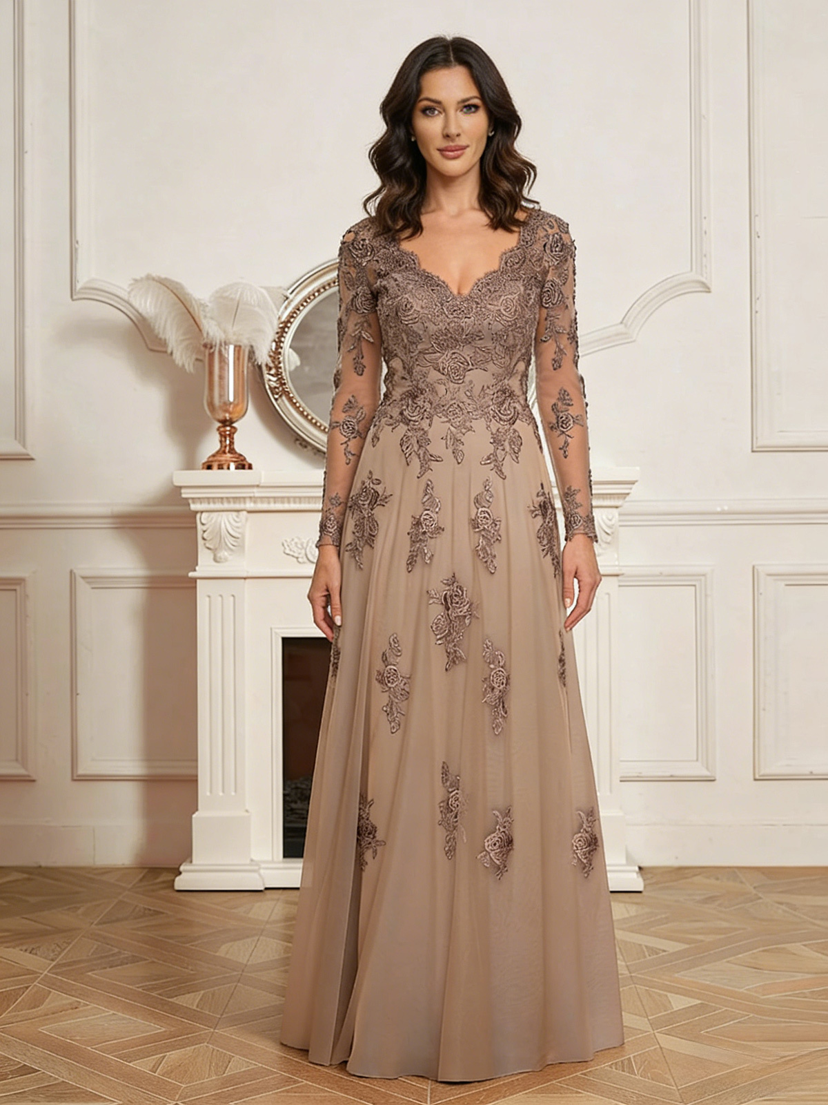 V Neck Appliques Lace A Line Mother of the Bride Dresses