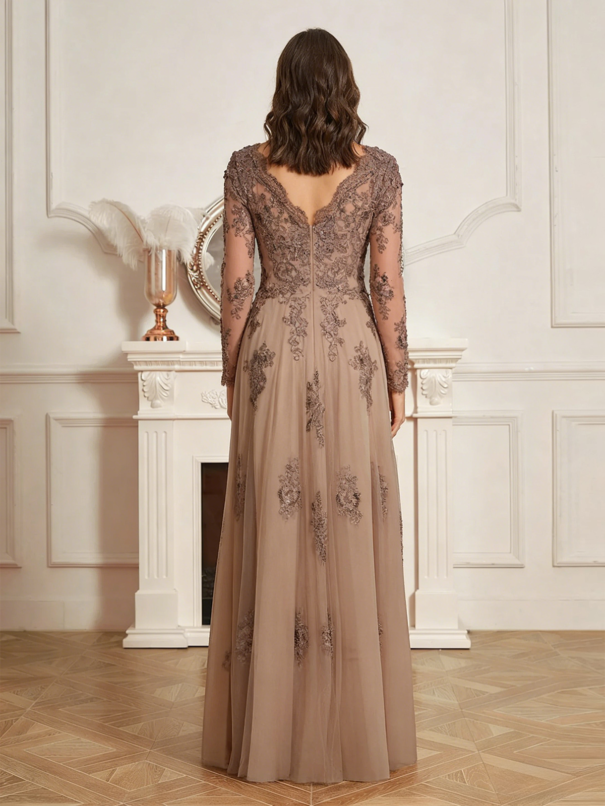 V Neck Appliques Lace A Line Mother of the Bride Dresses