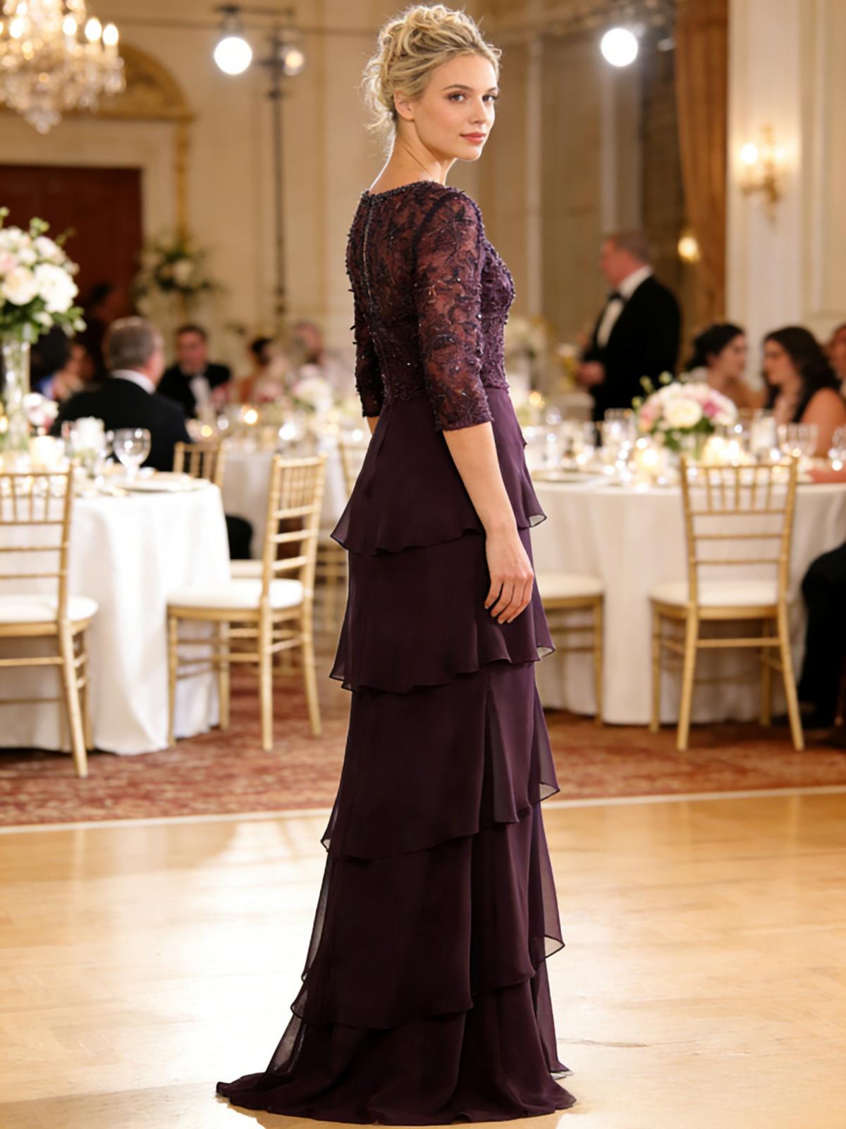 V Neck Appliques Lace Chiffon Mother of the Bride Dresses