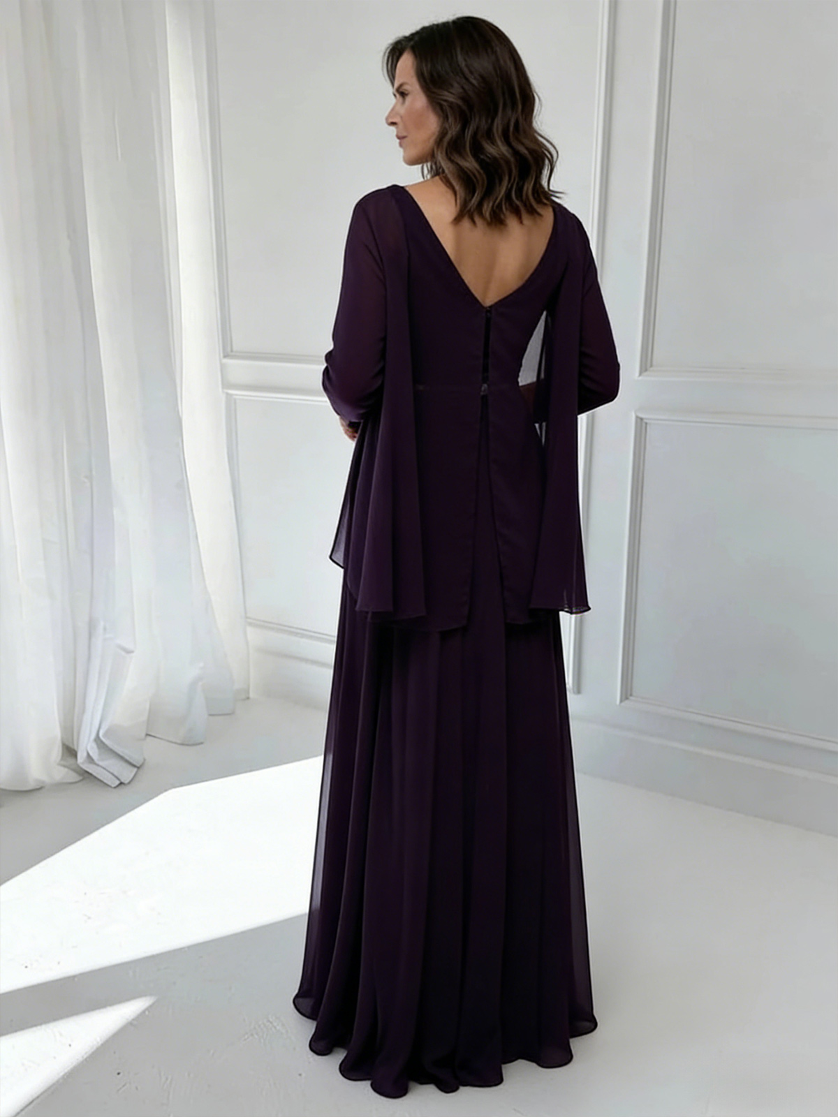 V Neck Pleated A Line Chiffon Mother of the Bride Dresses