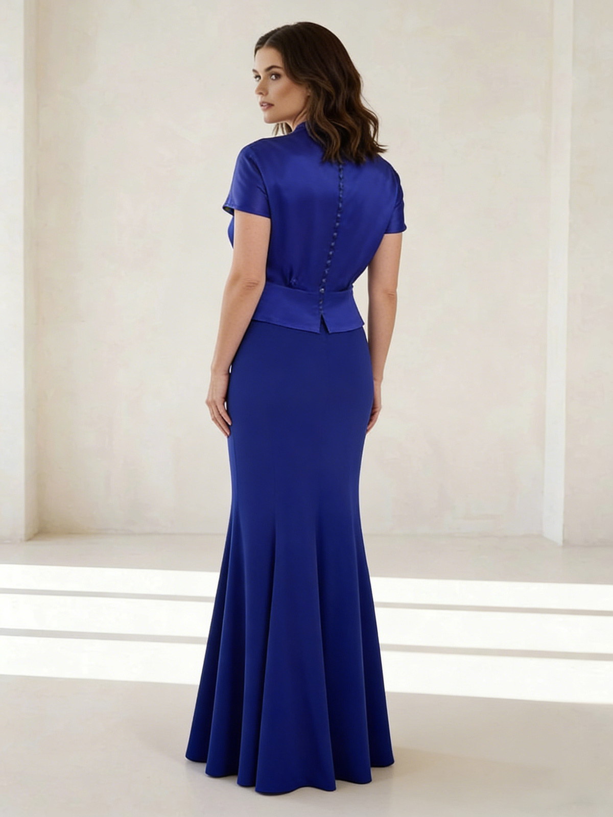 Short Sleeve Mermaid Satin Mother of the Bride Dresses