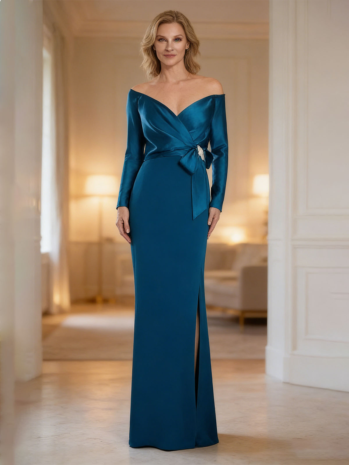 Long Sleeve Mermaid Satin Mother of the Bride Dresses