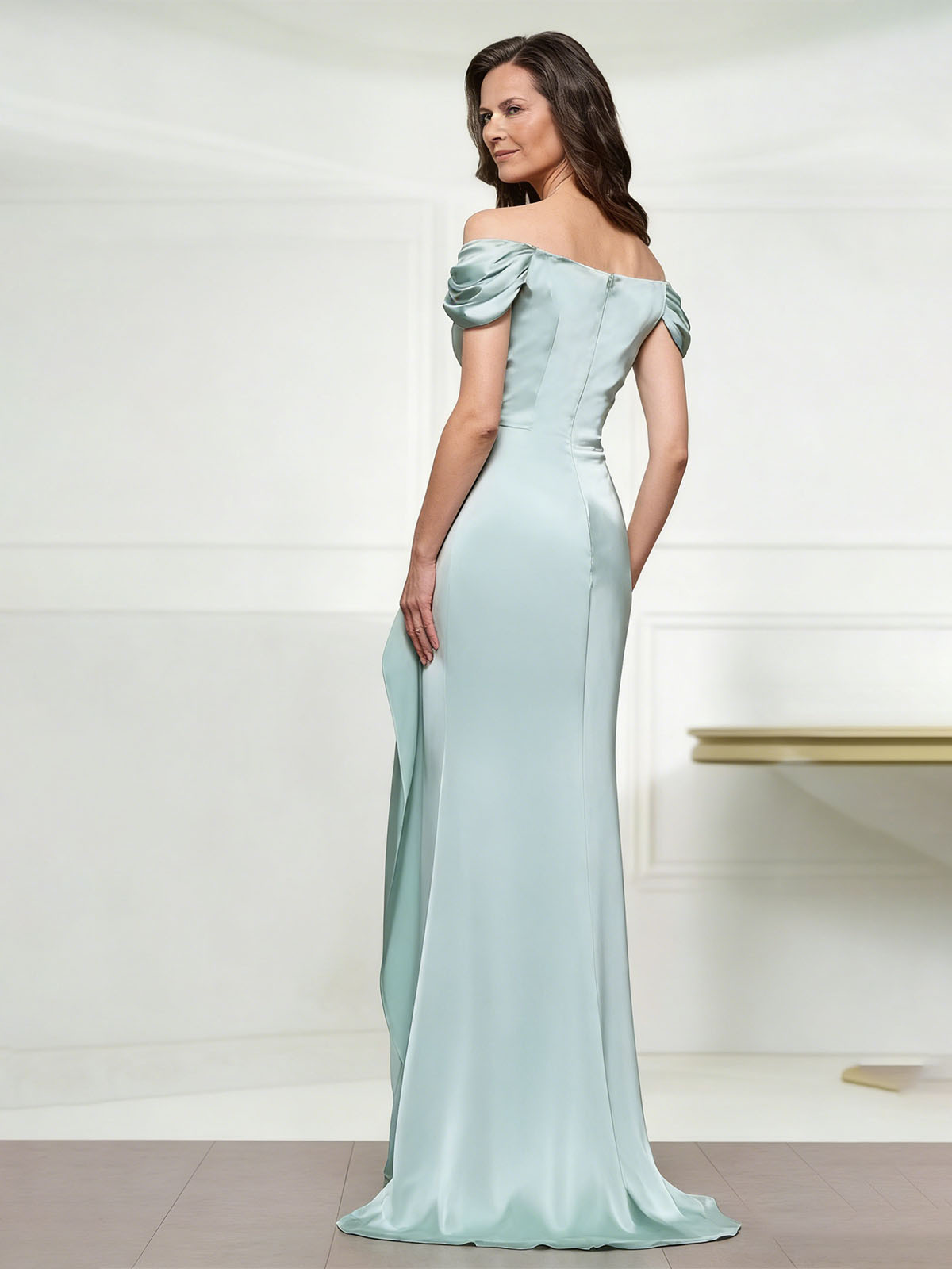Off Shoulder Appliques Satin Mother of the Bride Dresses