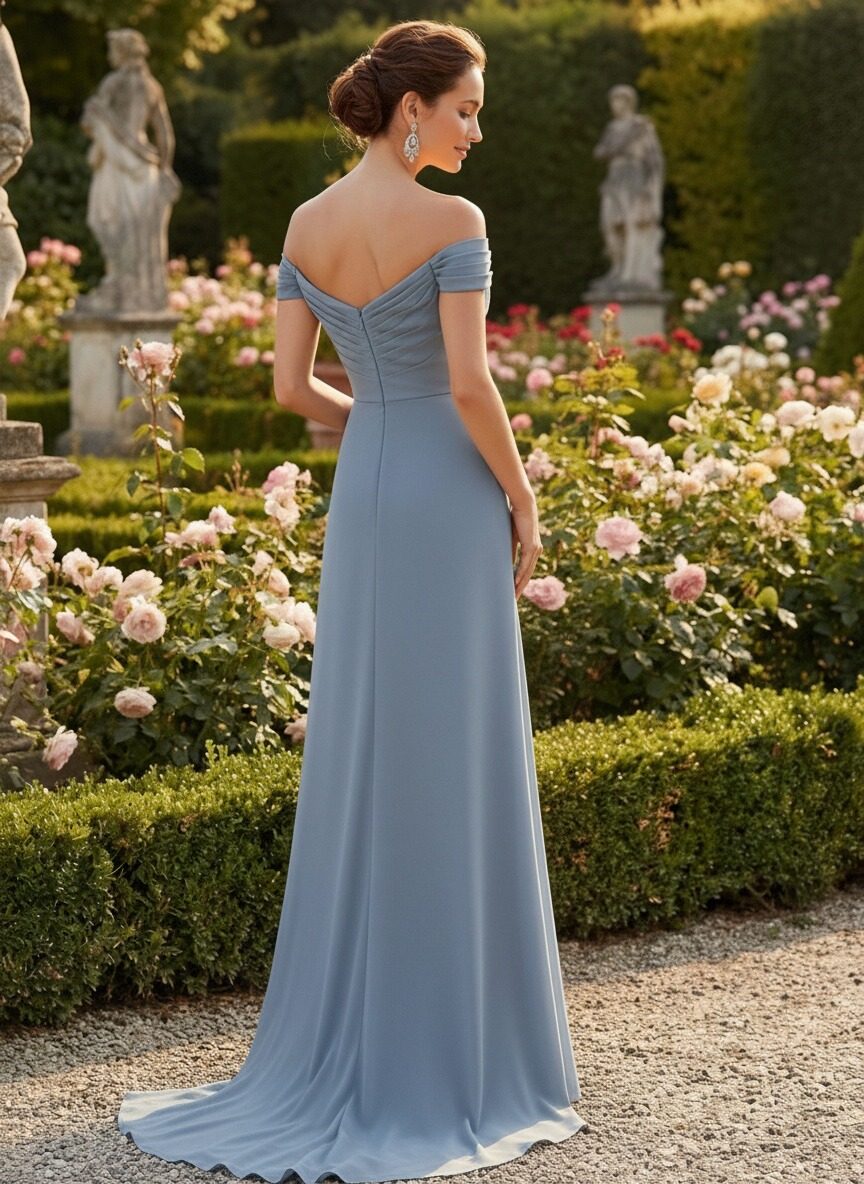 Off Shoulder Chiffon Mother of the Bride Dresses with Slit