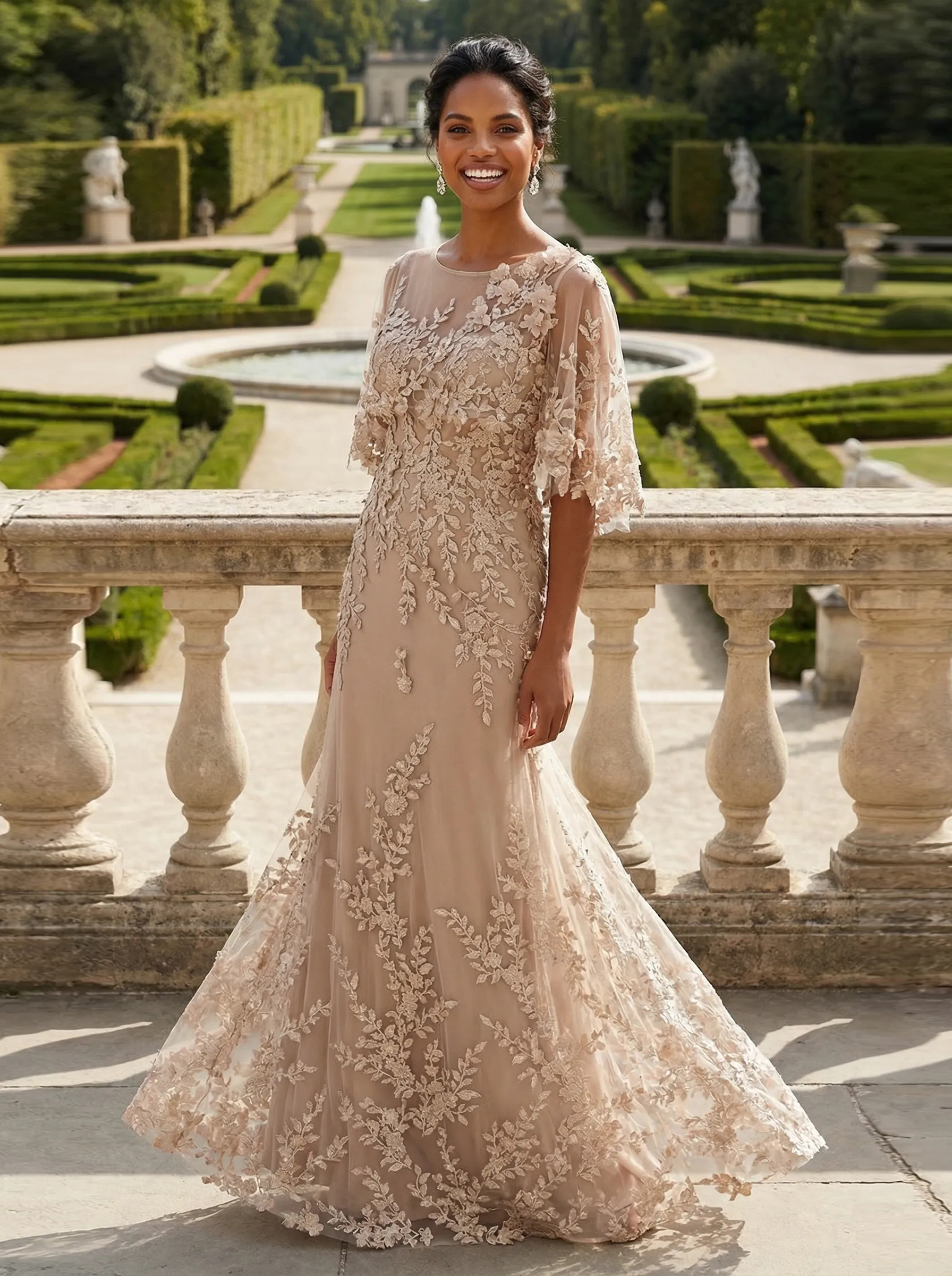 Short Sleeves Appliques Mother of the Bride Dresses