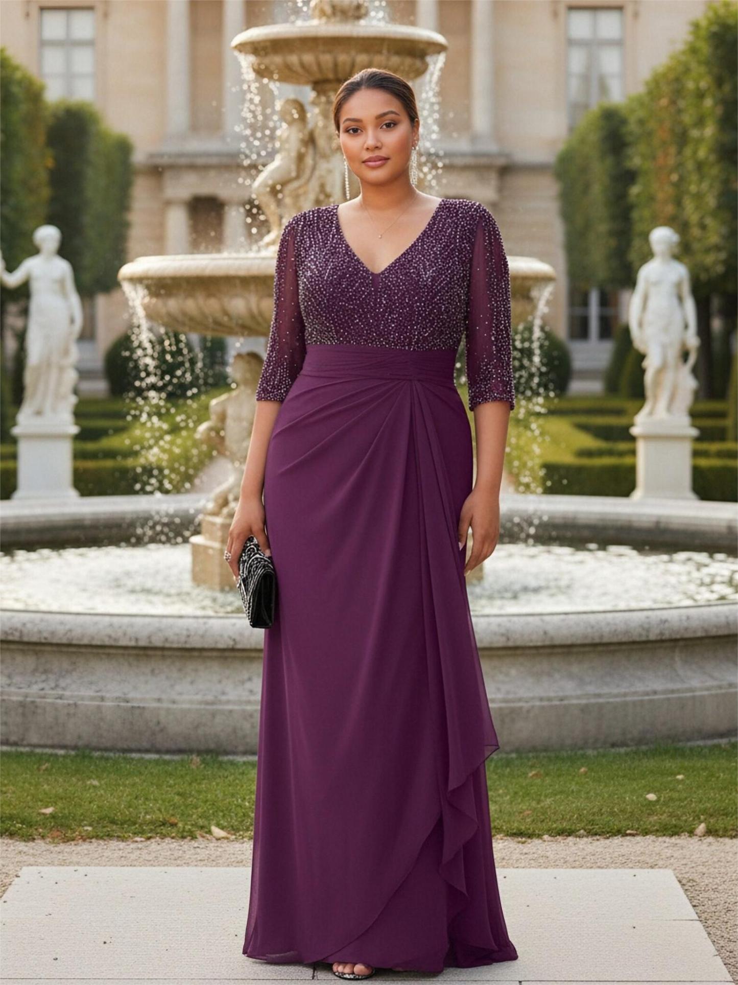 Half Sleeves Glitter Chiffon Mother of the Bride Dresses