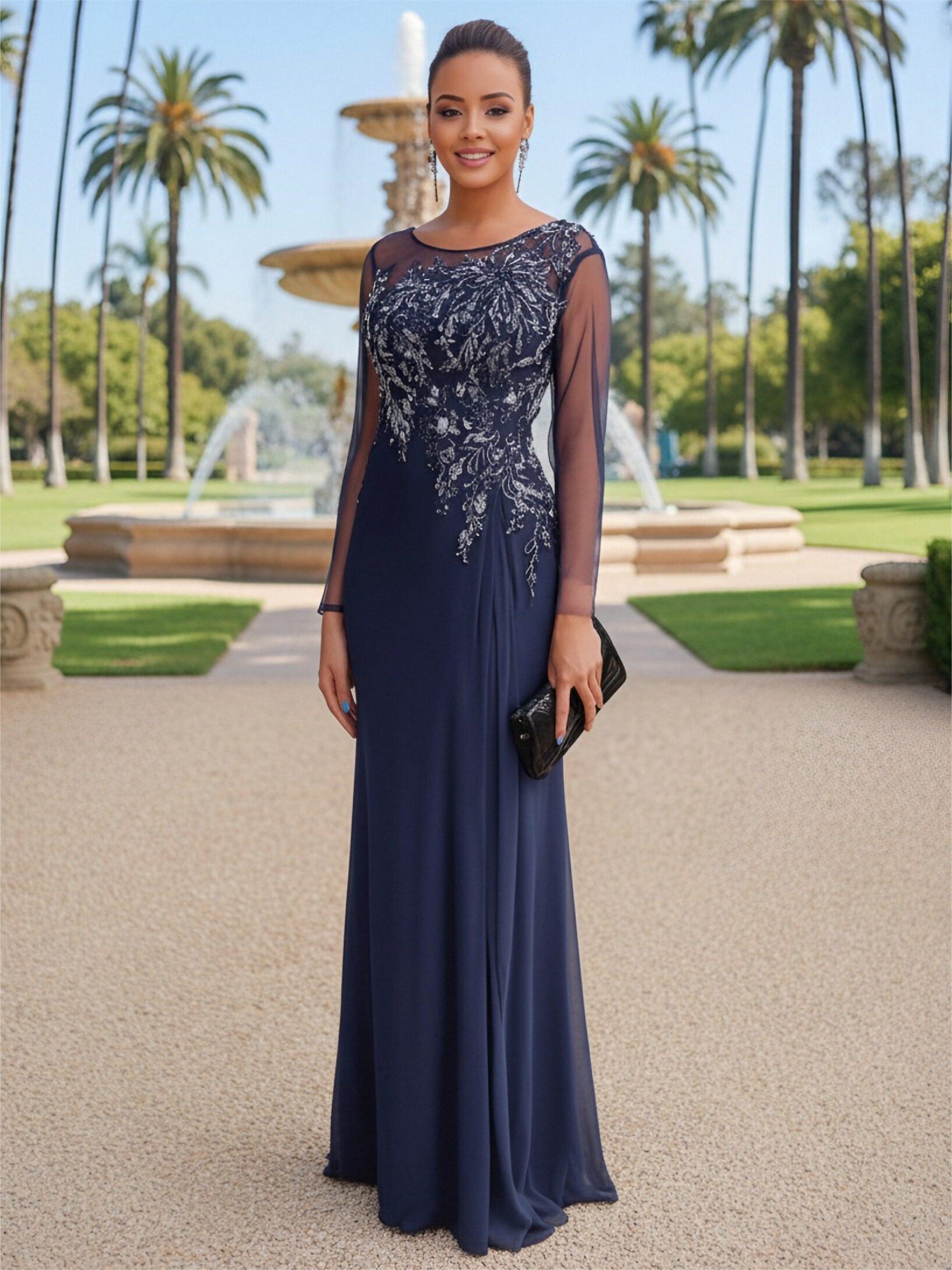 Long Sleeves Appliques Backless Mother of the Bride Dresses