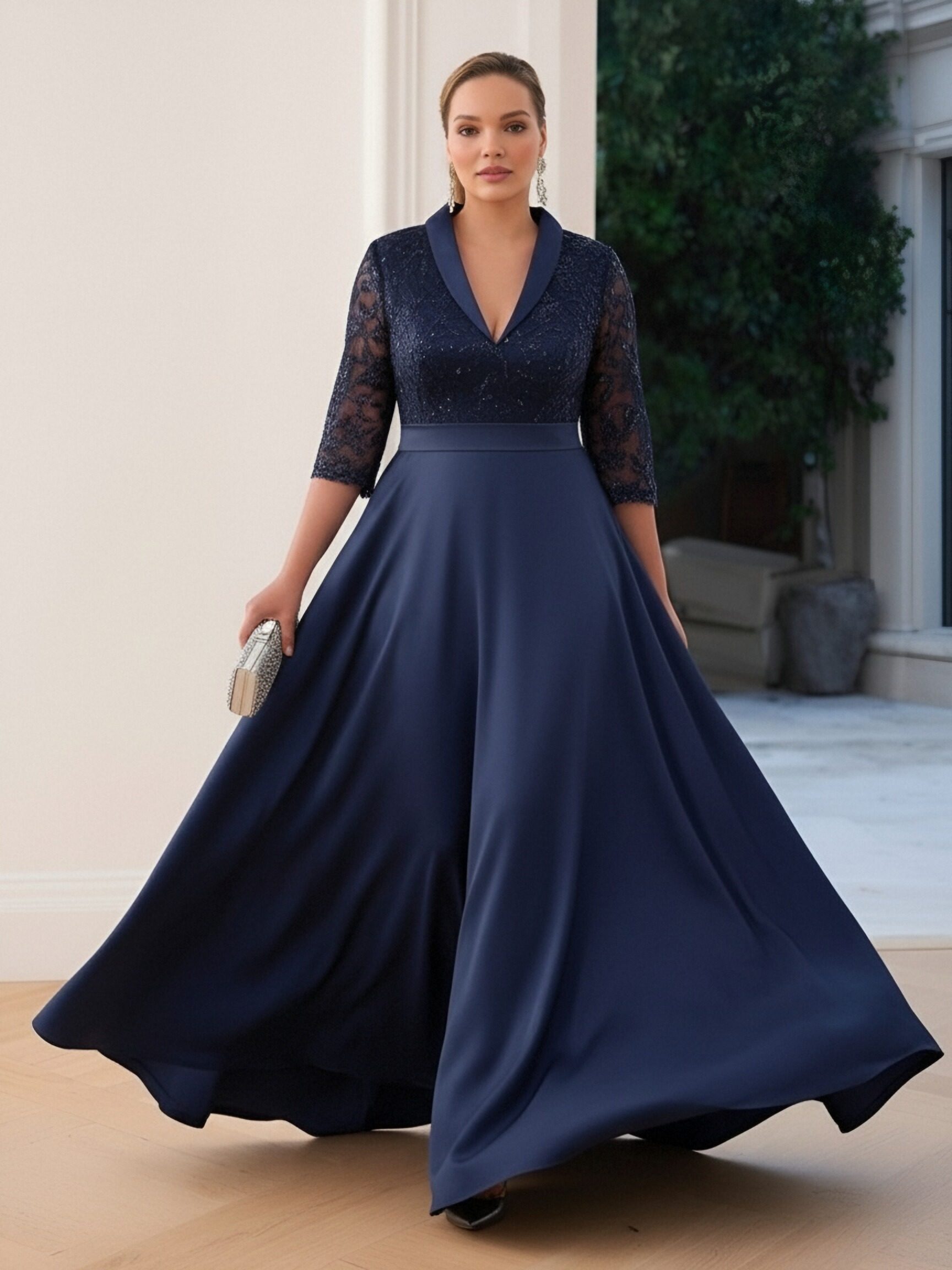 Appliques Lace V Neck A Line Mother of the Bride Dresses