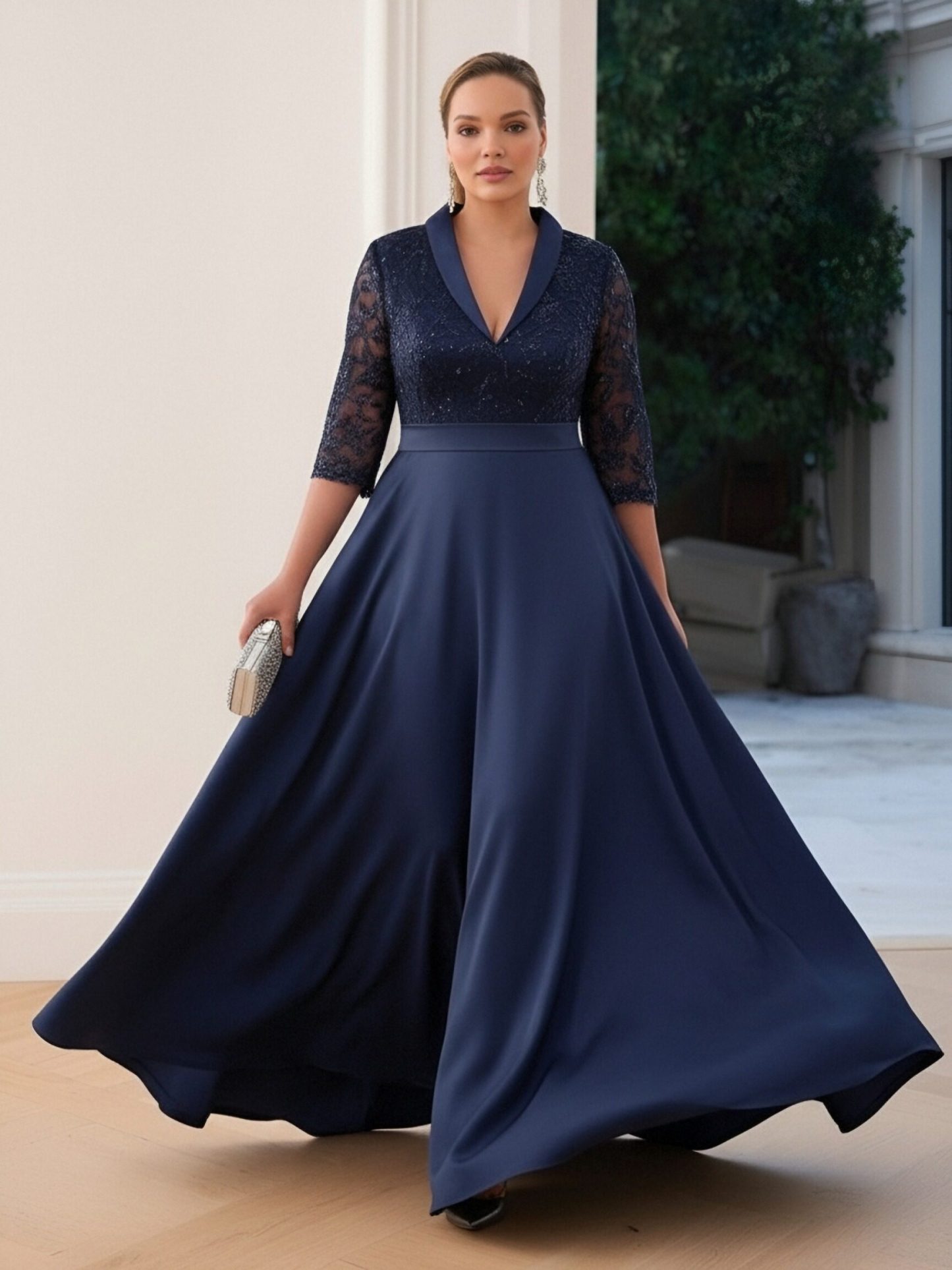 Appliques Lace V Neck A Line Mother of the Bride Dresses