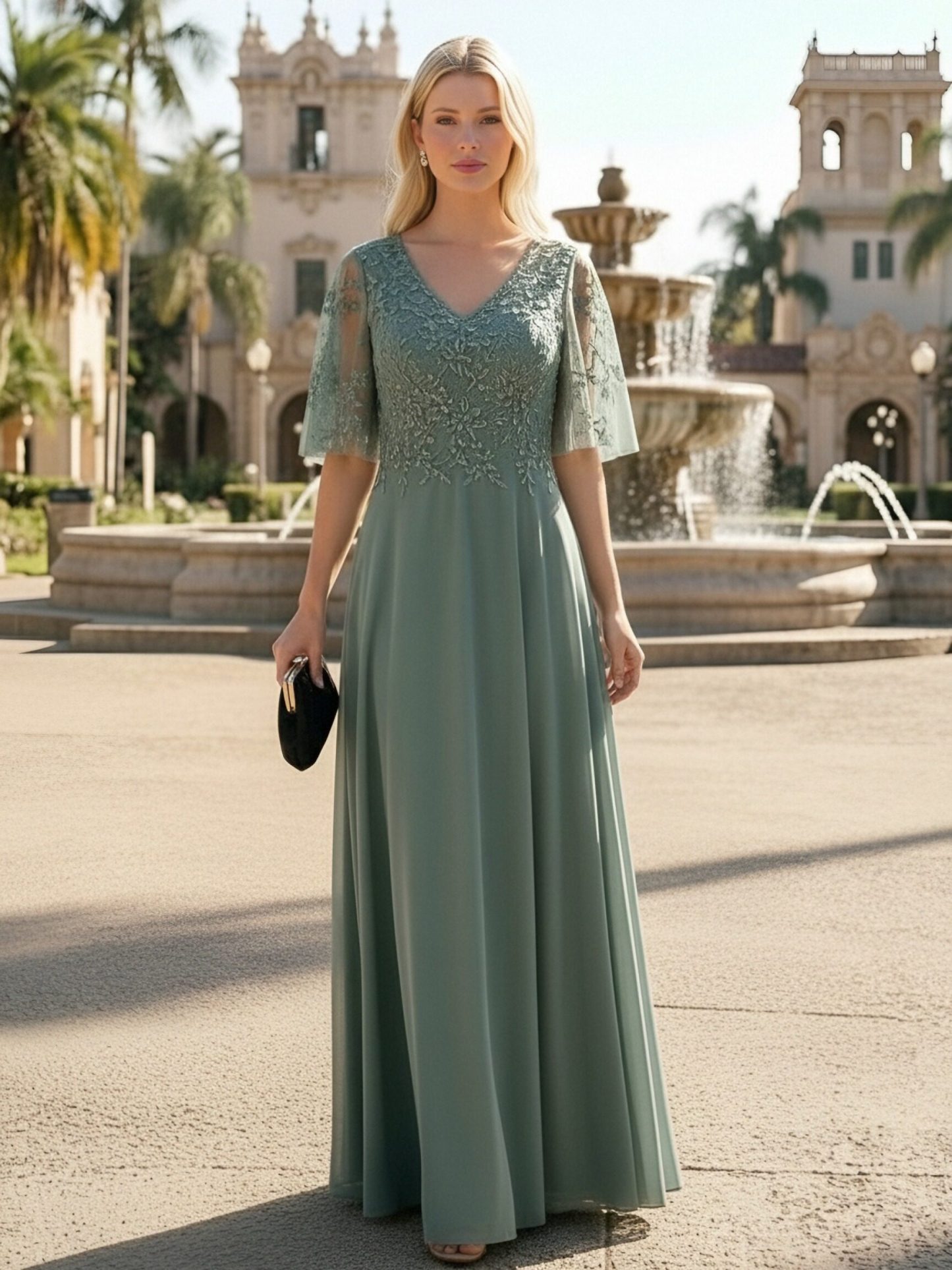 Half Sleeves Appliques Lace Mother of the Bride Dresses