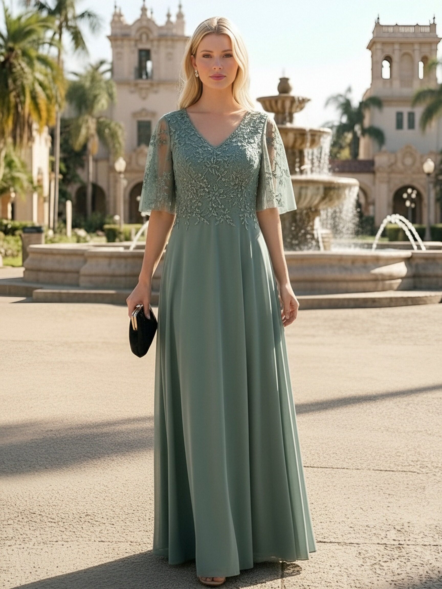 Half Sleeves Appliques Lace Mother of the Bride Dresses