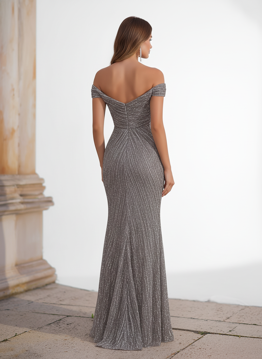 Off Shoulder Glitter Tulle Mother of the Bride Dresses