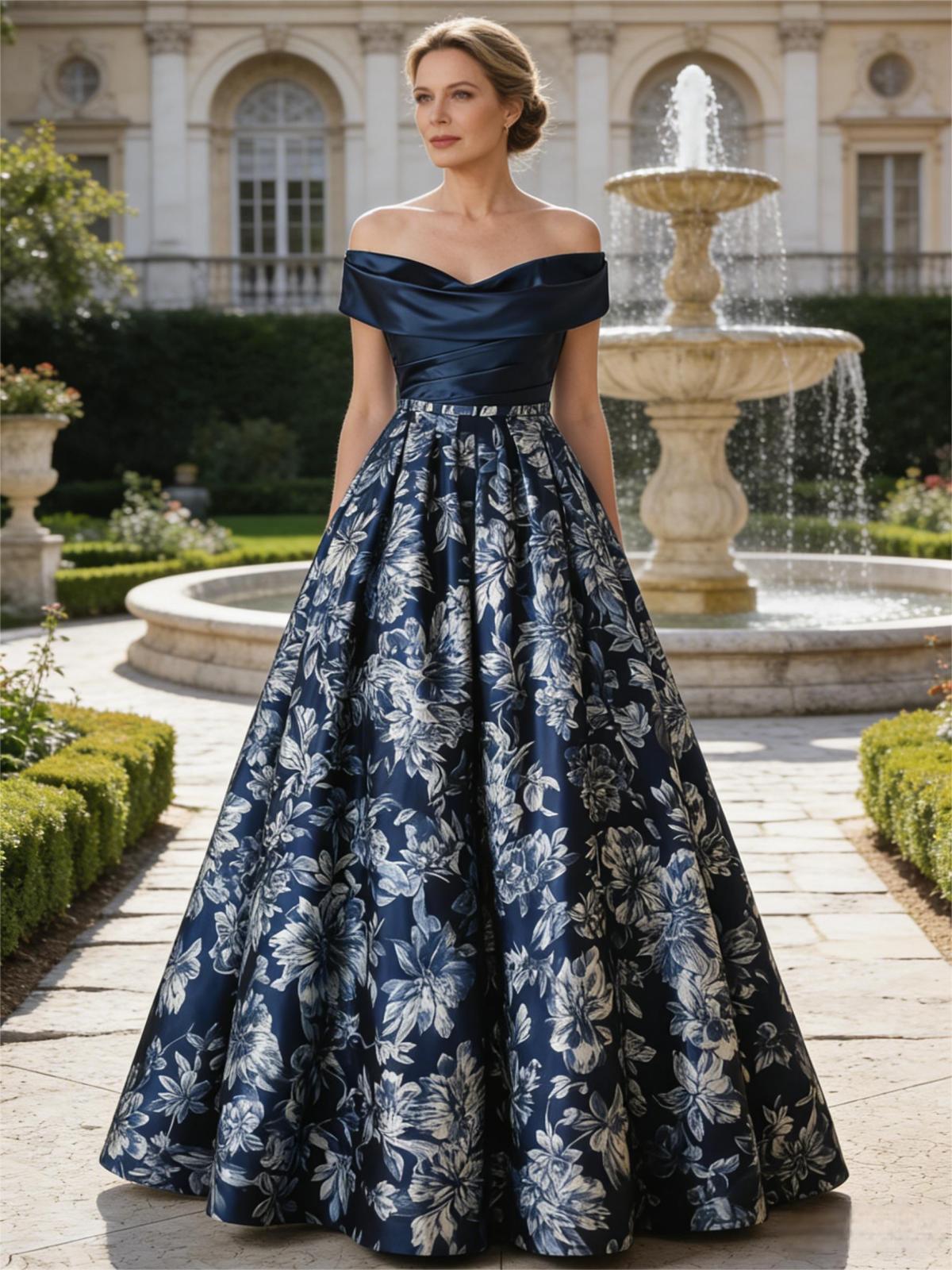 Off Shoulder Floral Satin Mother of the Bride Dresses