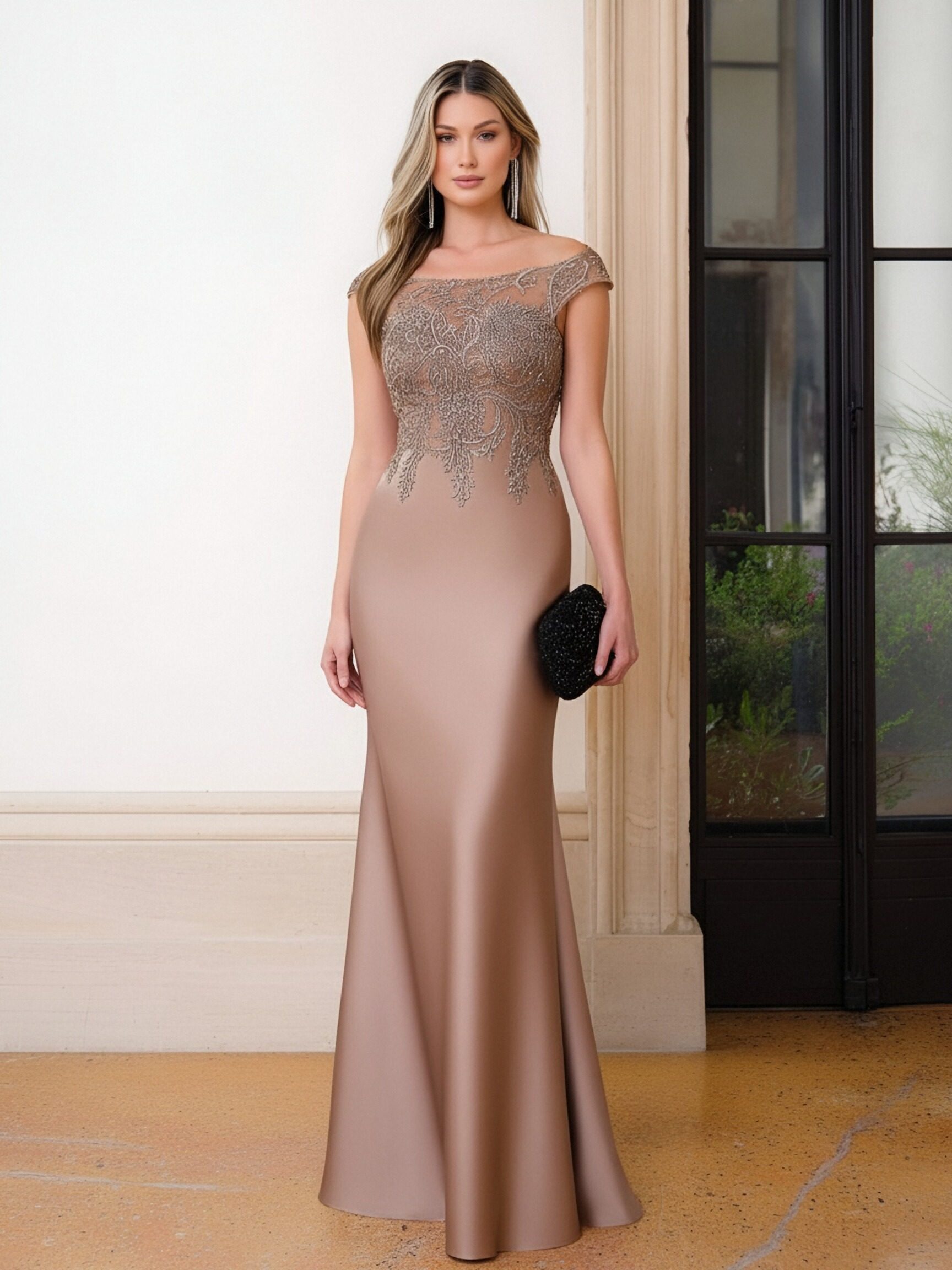 Off Shoulder Satin Mother of the Bride Dresses