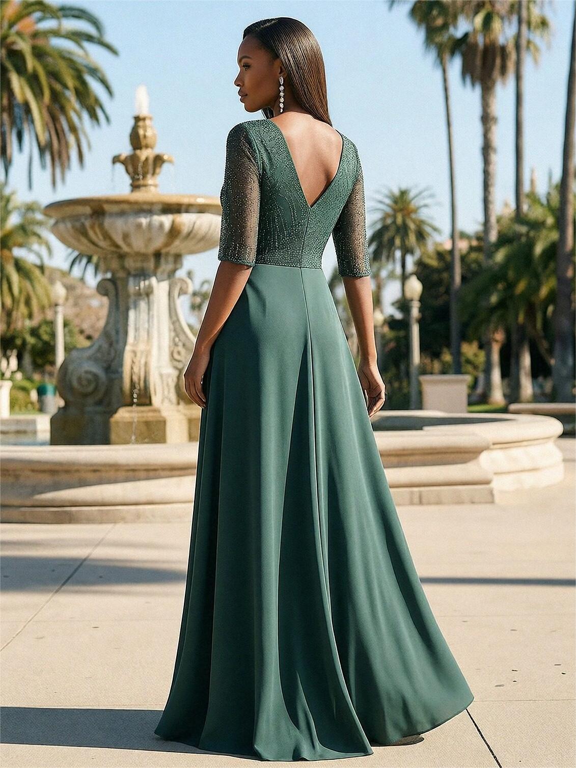 V Neck Chiffon Beadings Mother of the Bride Dresses