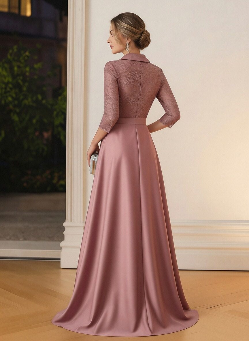 V Neck Satin Applique Mother of the Bride Dresses