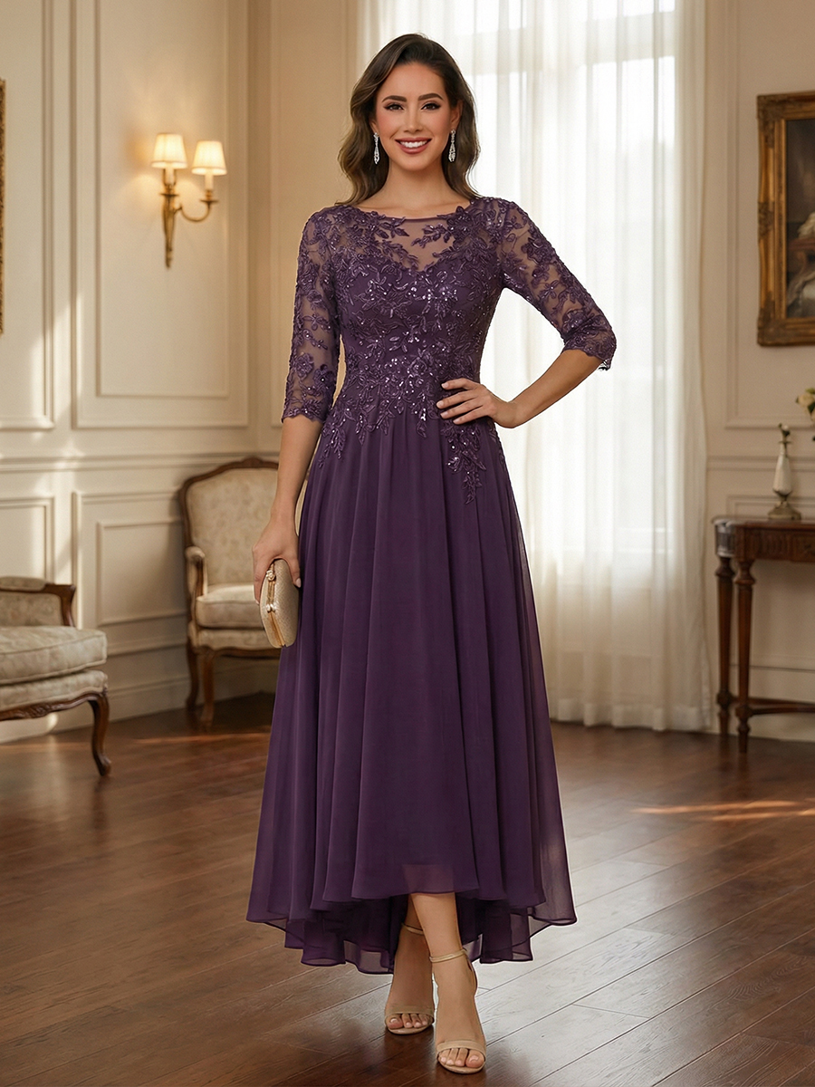 Scoop Neck Appliques Chiffon Mother of the Bride Dresses