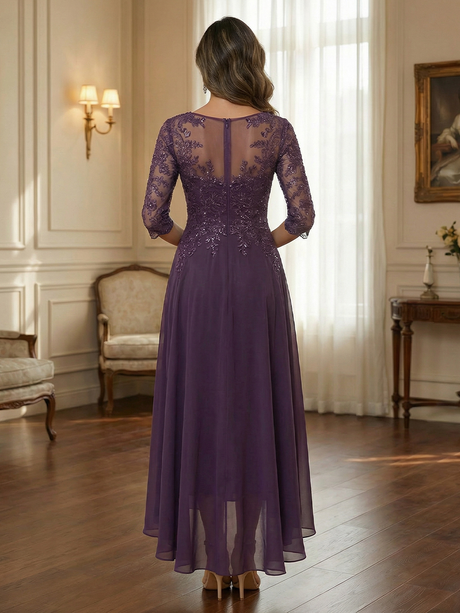 Scoop Neck Appliques Chiffon Mother of the Bride Dresses