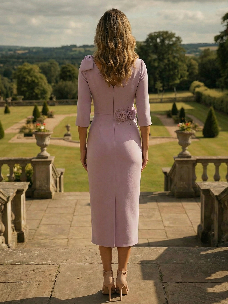 V Neck Floral Satin Mother of the Bride Dresses