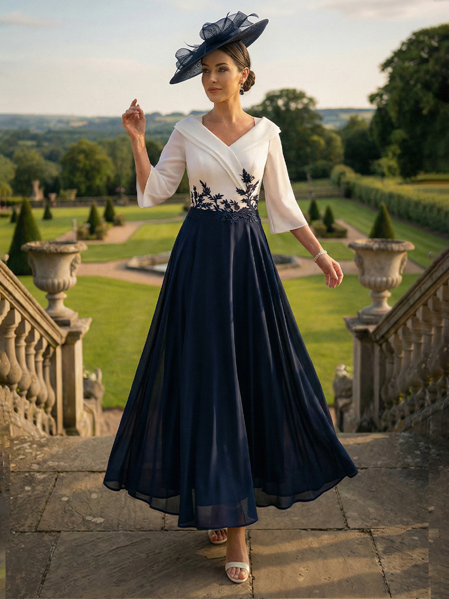 V Neck Appliques Chiffon Mother of the Bride Dresses