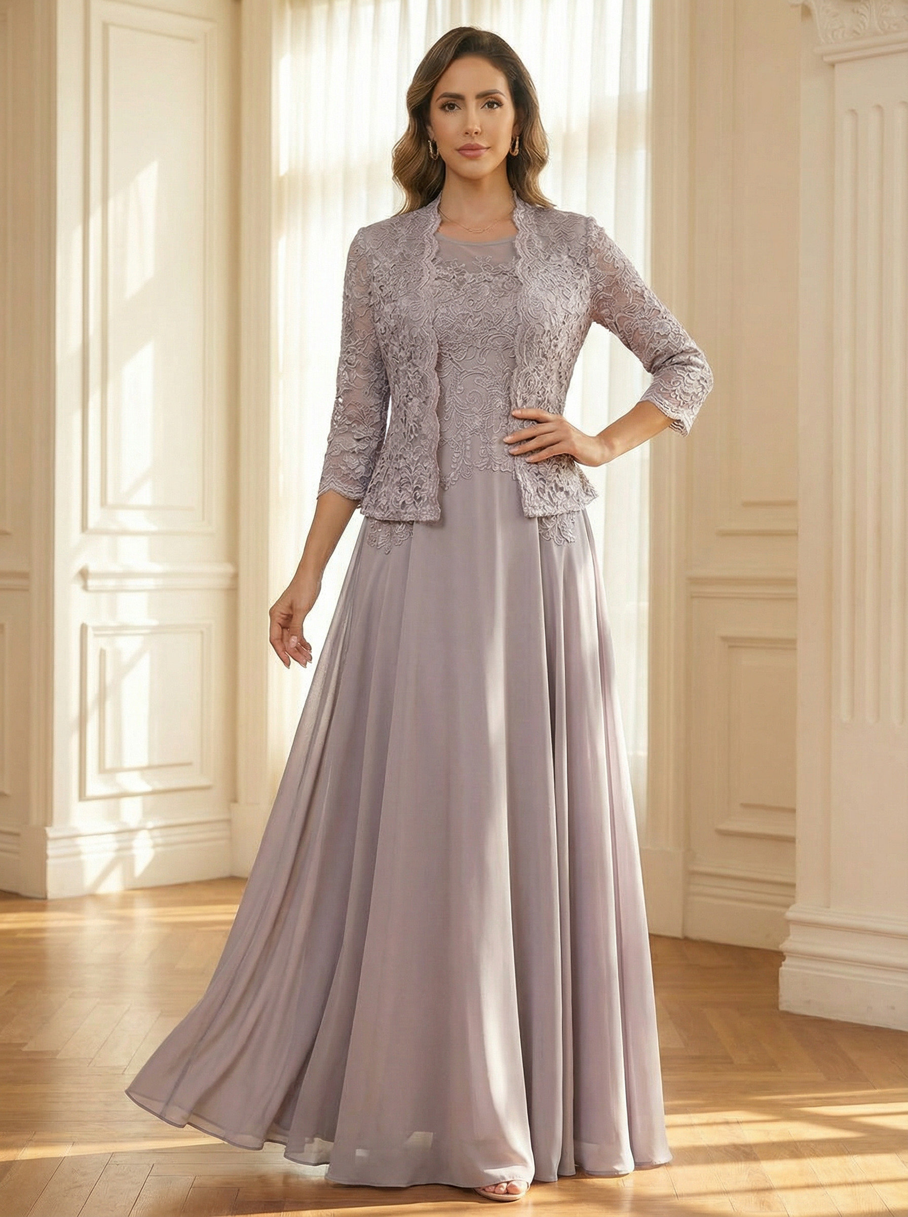 Scoop Neck Appliques Chiffon Mother of the Bride Dresses