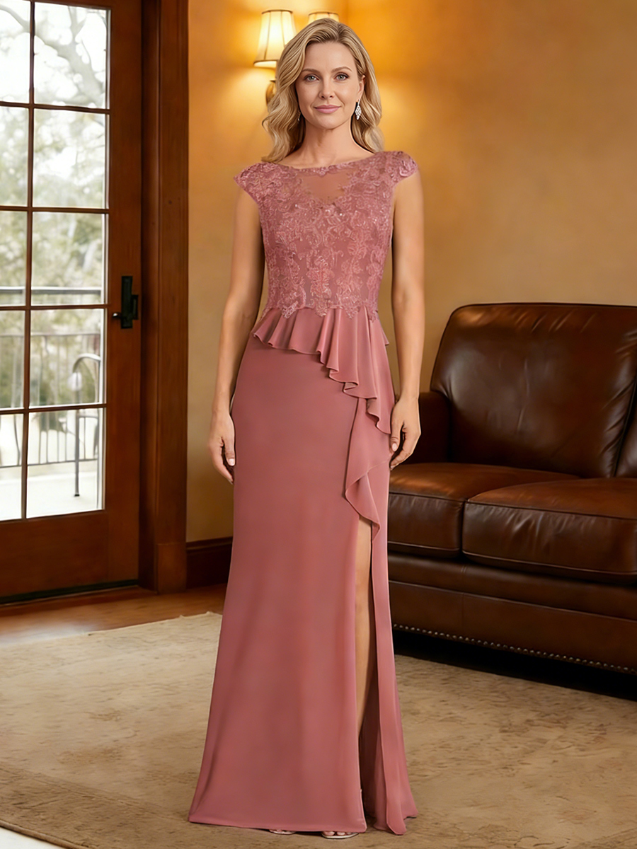 Chiffon Lace Mother of the Bride Dresses with Slit
