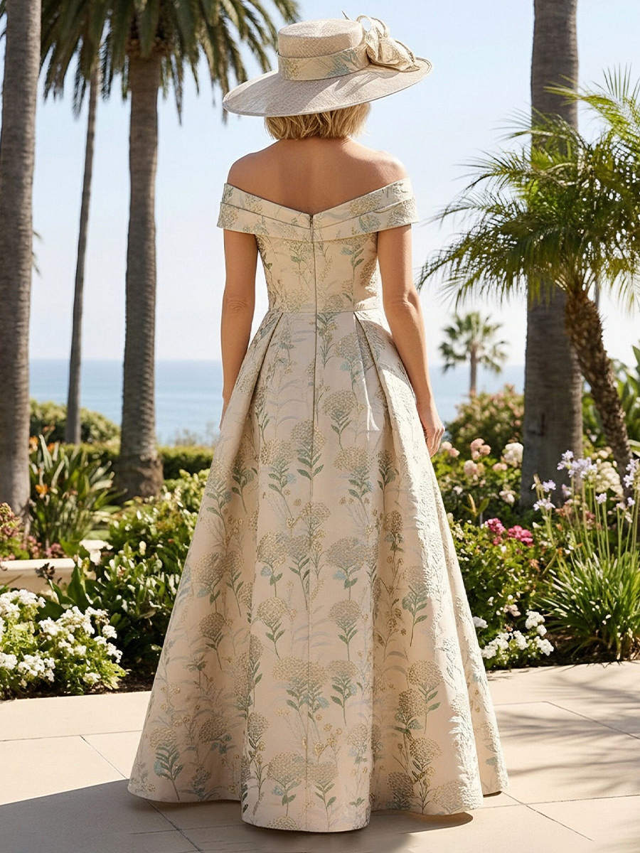 Off the Shoulder Sparkly Jacquard A Line Mother of the Bride Dresses