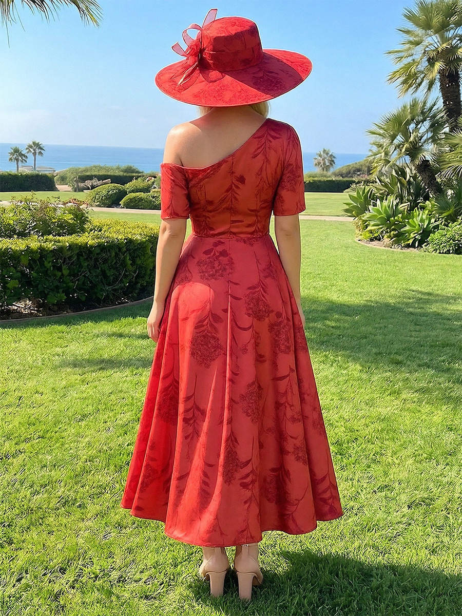 Off the Shoulder Satin A Line Mother of the Bride Dresses with Floral