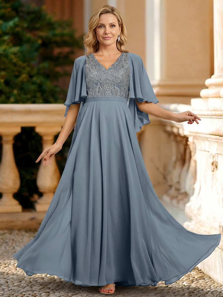V Neck Chiffon Applique Mother of the Bride Dresses