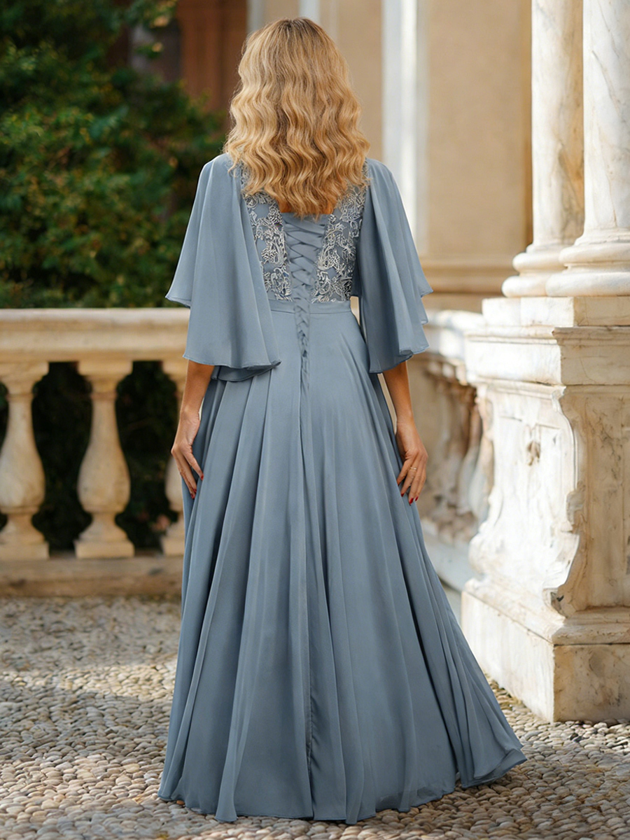 V Neck Chiffon Applique Mother of the Bride Dresses