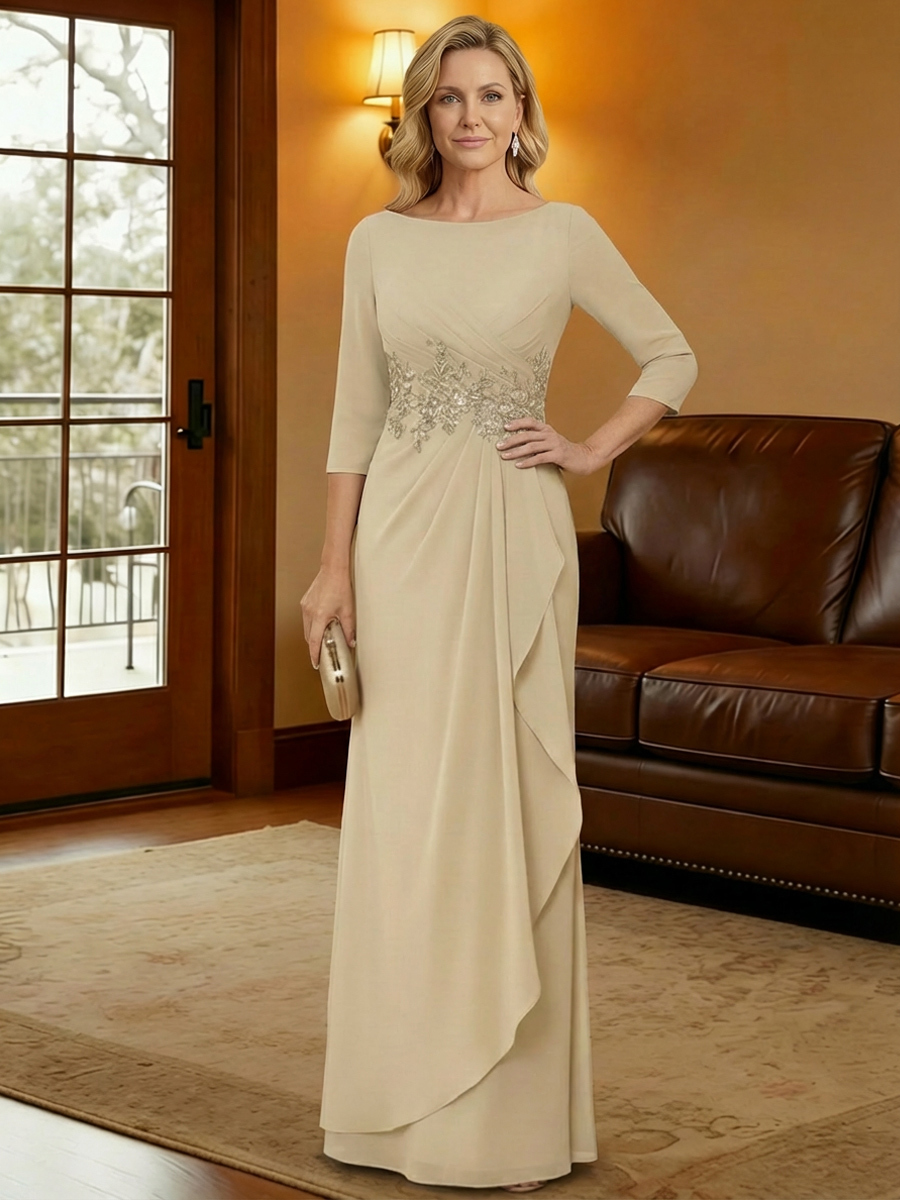 Scoop Neck Chiffon Applique Mother of the Bride Dresses