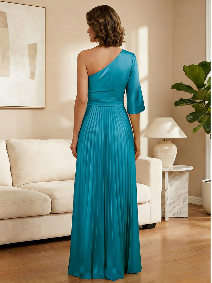 One Shoulder Satin Mother of the Bride Dresses with Slit