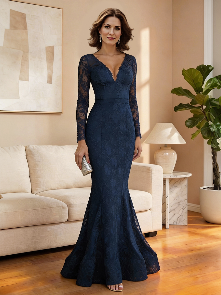 V Neck Lace Applique Mother of the Bride Dresses