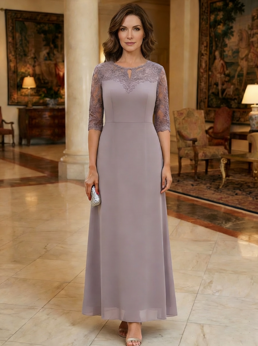 Scoop Neck Lace Chiffon Mother of the Bride Dresses