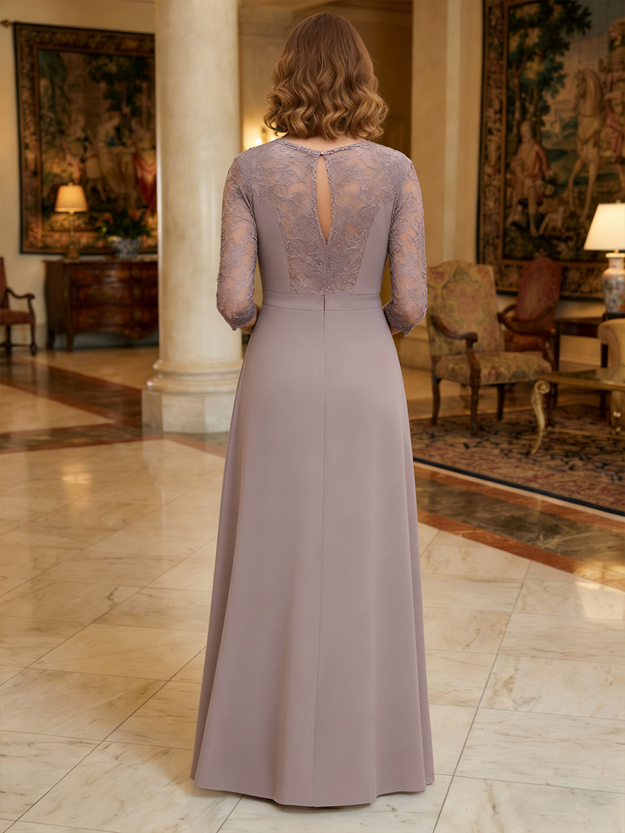 Scoop Neck Lace Chiffon Mother of the Bride Dresses