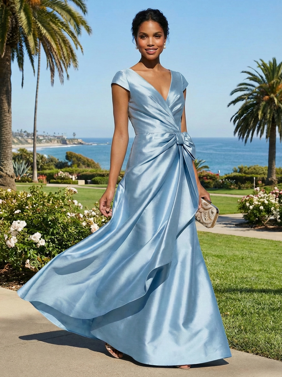 V Neck A Line Ruffles Mother of the Bride Dresses with Bow