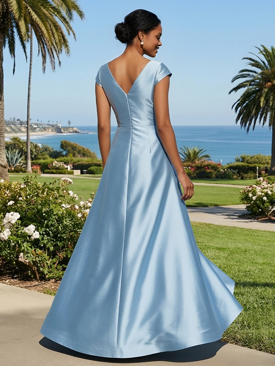 V Neck A Line Ruffles Mother of the Bride Dresses with Bow