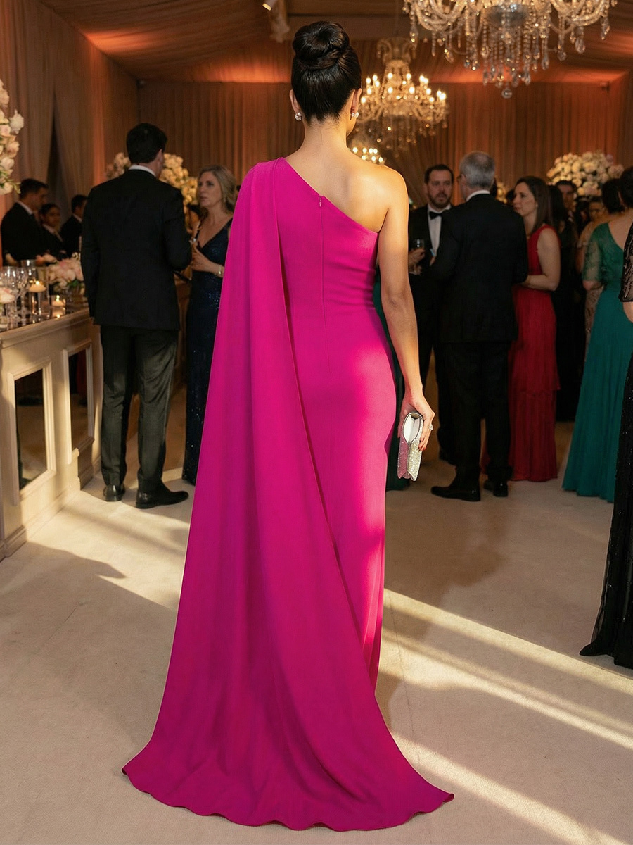 One Shoulder Sheath Long Mother of the Bride Dresses with Cap