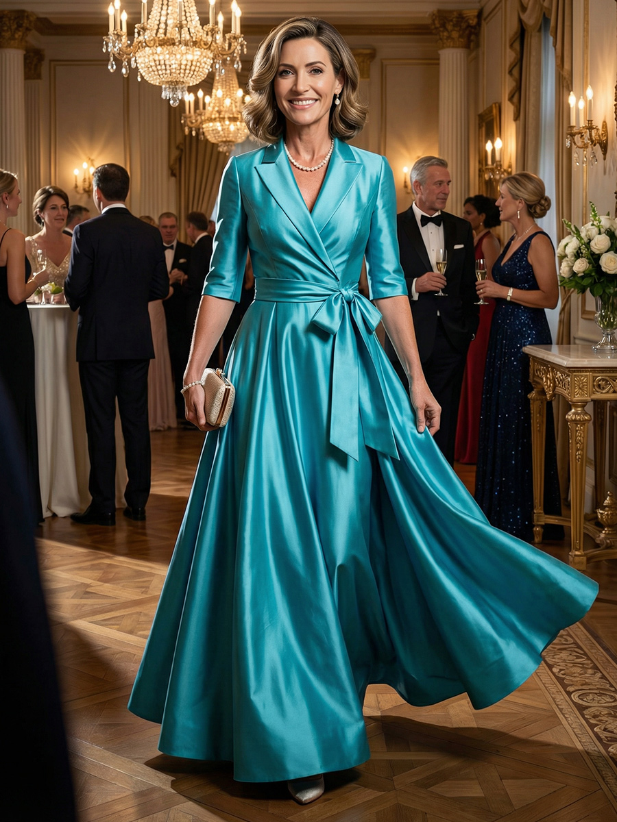 V NEck Sheath Long Mother of the Bride Dresses with Cap