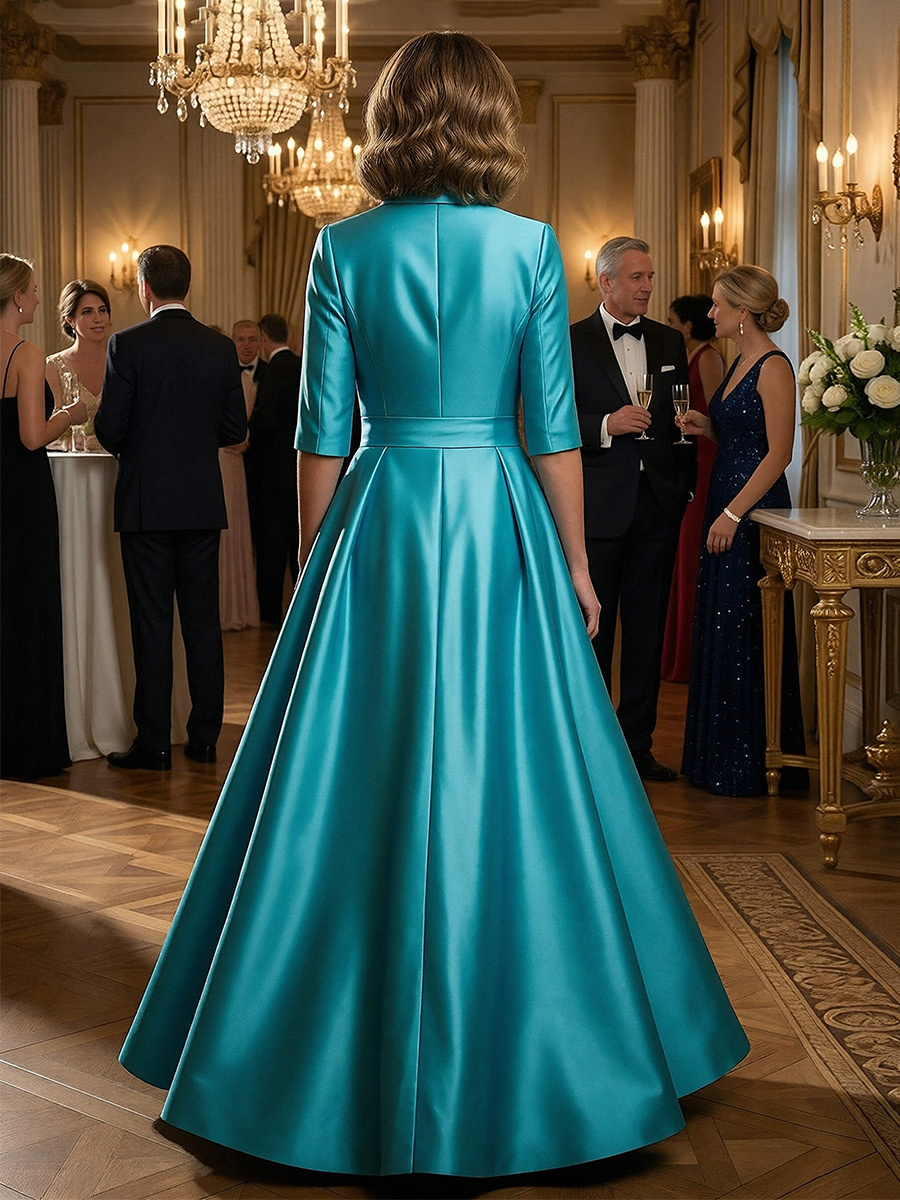 V NEck Sheath Long Mother of the Bride Dresses with Cap