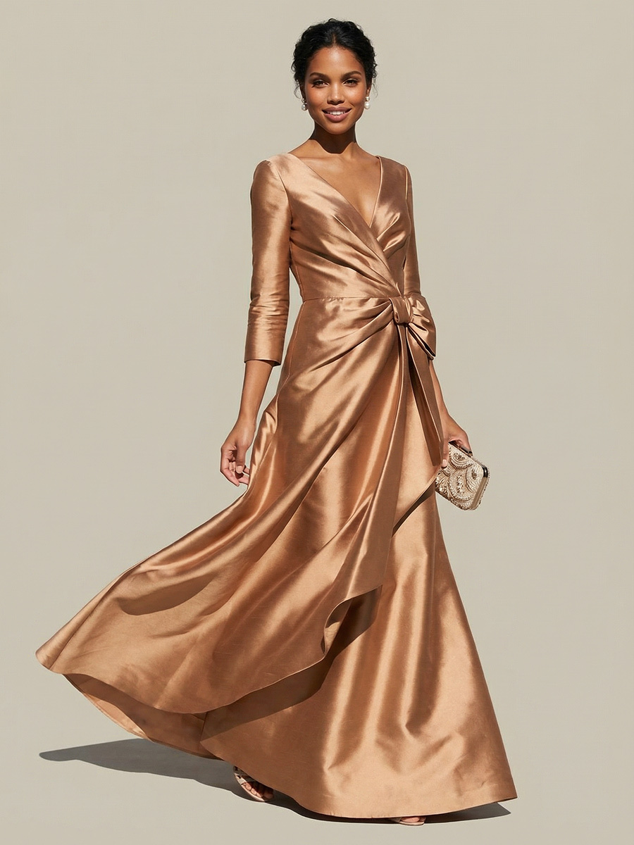 Ruffles V Neck A Line Mother of the Bride Dresses with Bow