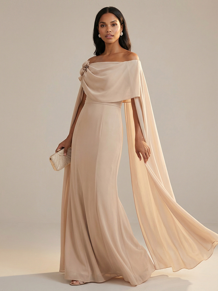Boat Neck Chiffon A Line Mother of the Bride Dresses with Cape