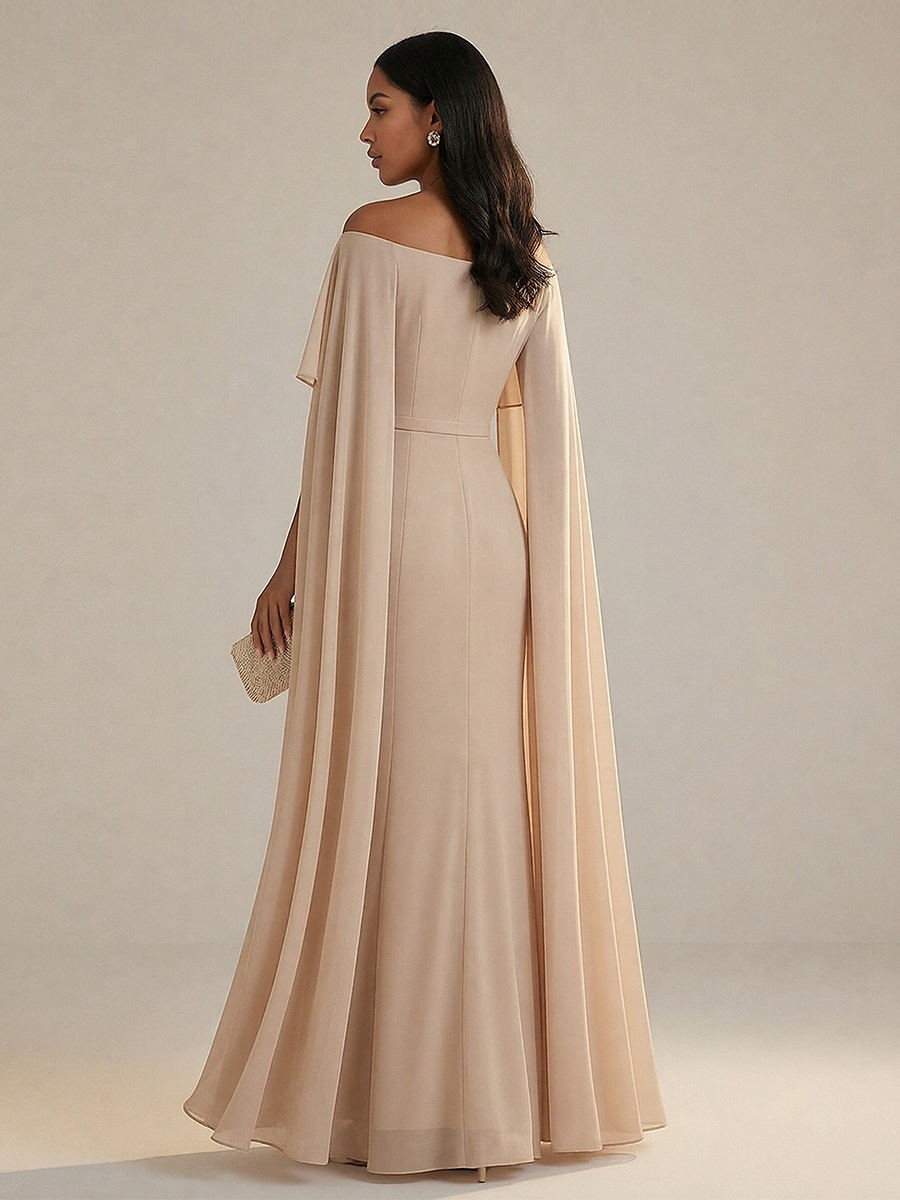 Boat Neck Chiffon A Line Mother of the Bride Dresses with Cape